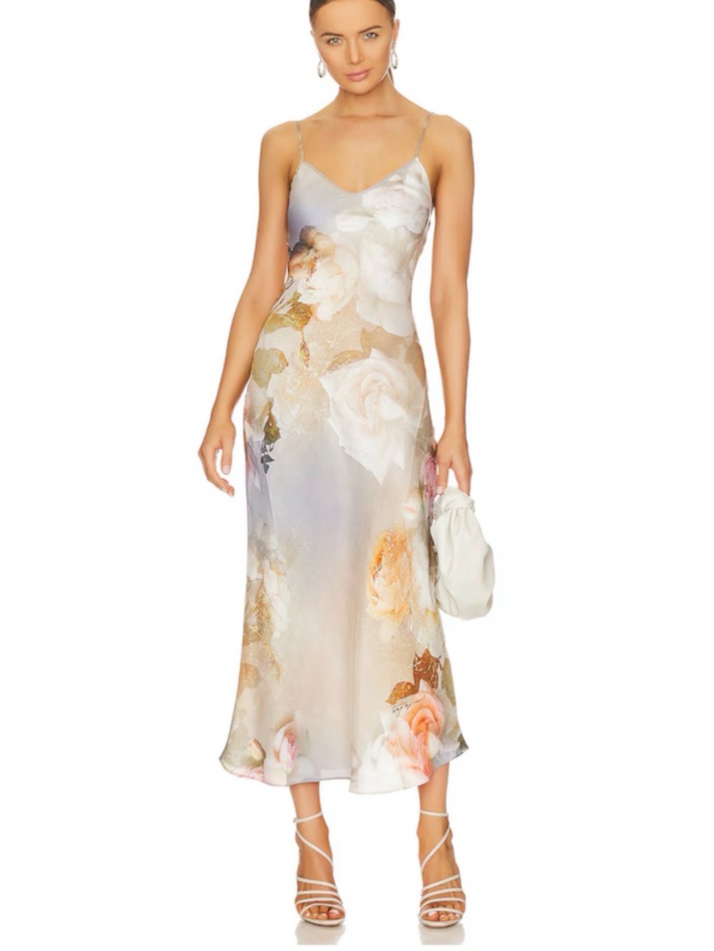 AllSaints Bryony Rosalia Floral Slip Midi Dress in Sunrise Blue